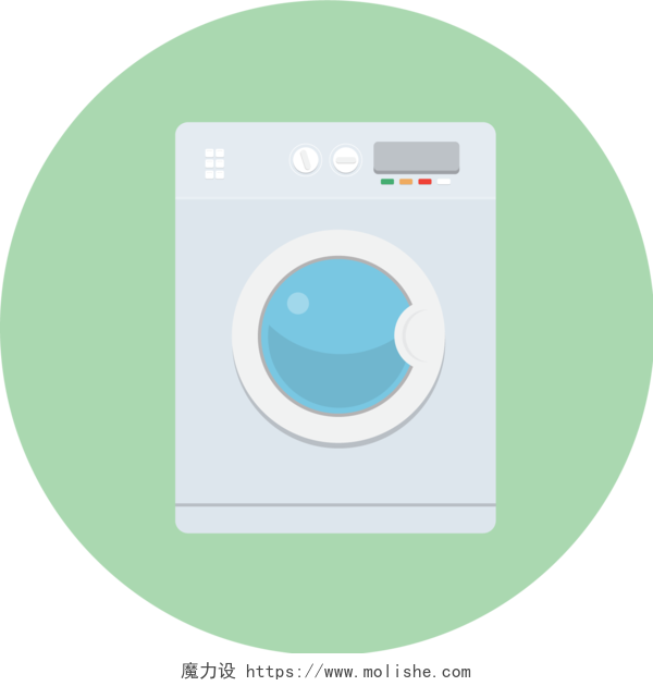 卡通扁平化圆形洗衣机图标素材
